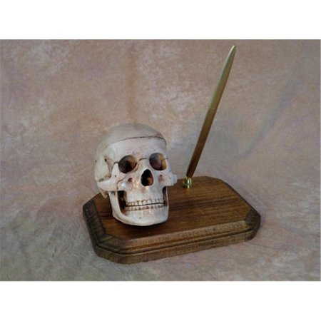 PERFECTPRETEND Skull Pen Holder on wood Plaque PE1413030